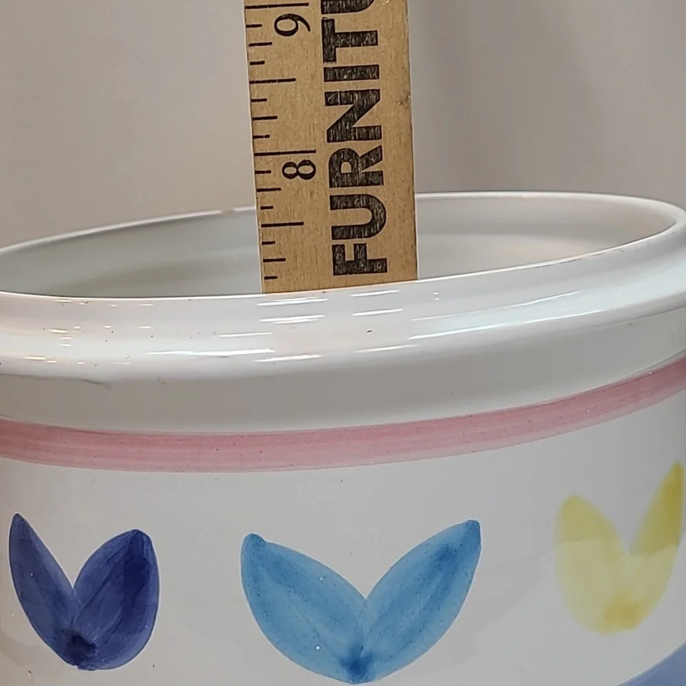 Vintage 70's planter, ceramic.  White, blue, pink, yellow, green
